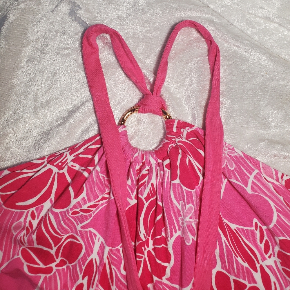 Lilly Pulitzer- Pink Floral Tie Halter Neck Top, Size Medium - Picture 2 of 4